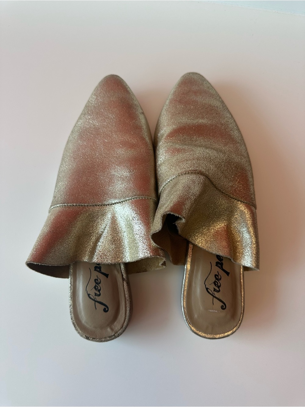Free People Gold Metallic Ruffle Pointed Mules